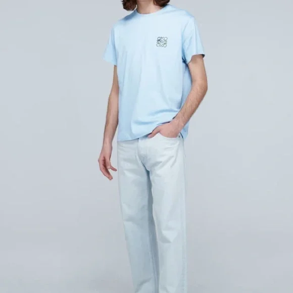 Loewe 2021 Anagram Classic Embroidered Cotton Round Neck Blue T-Shirt XL - Picture 4 of 11